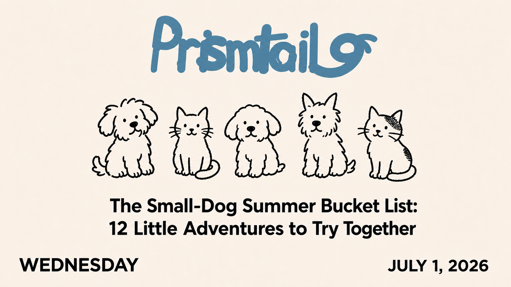 The Small-Dog Summer Bucket List — hand-drawn illustration of little dogs and cats