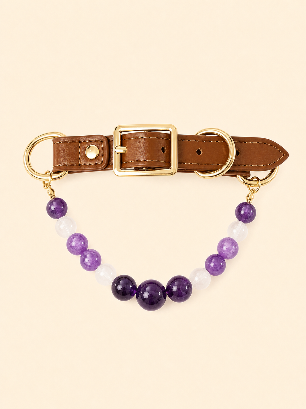 PrismTail Amethyst crystal pet collar – natural purple healing stone jewelry