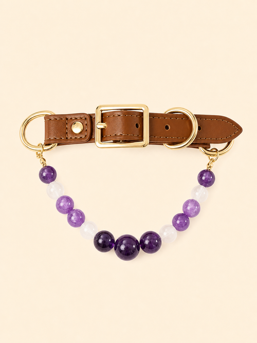 PrismTail Amethyst crystal pet collar – natural purple healing stone jewelry