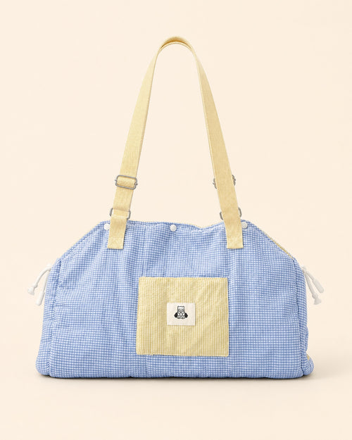PrismTail Breeze Tote seersucker pet carrier bag in blue gingham