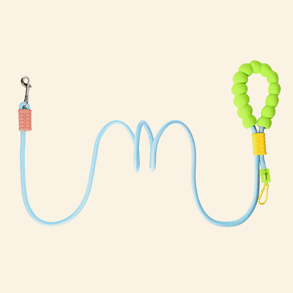 PrismTail Bubble Leash in Sky — blue nylon rope with foam bubble grip, 3-in-1 dog leash