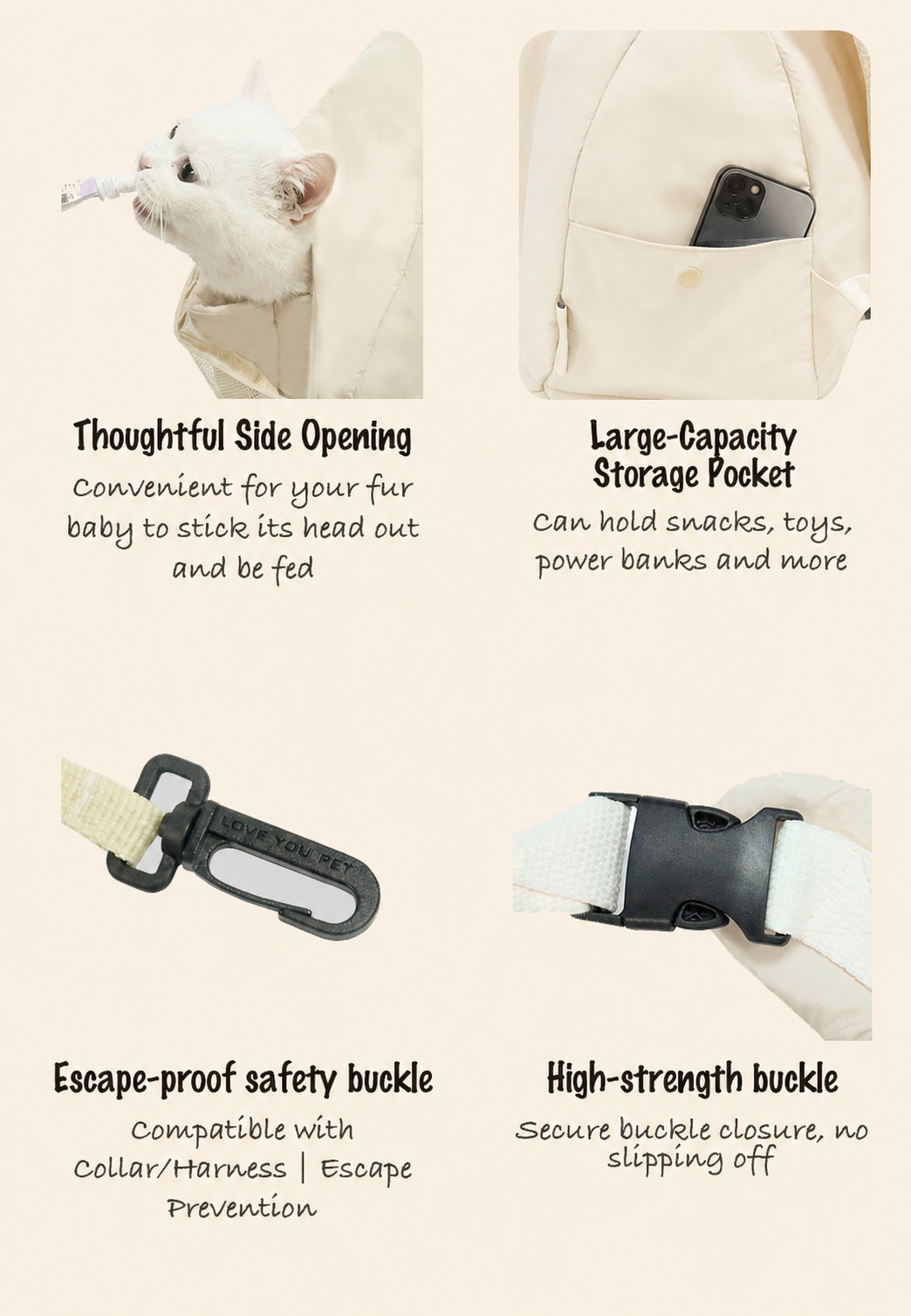 Close-up detail of the oat canvas pet sling carrier