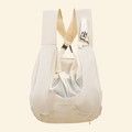 Oat canvas pet sling carrier, back view with mesh panel