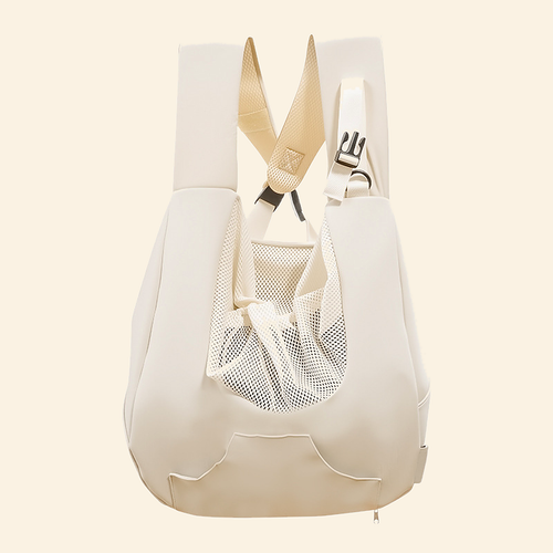 Oat canvas pet sling carrier, back view with mesh panel
