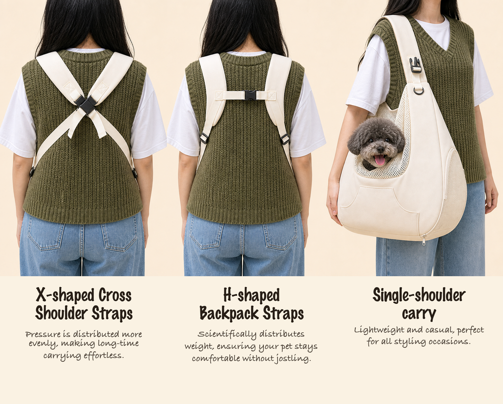 Oat canvas pet carrier strap adjustment options