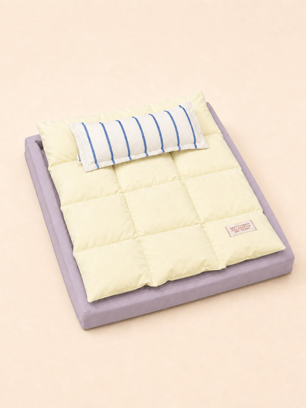 PrismTail Drift Bed cloud pet bed in Lemon Taro yellow with lavender foam base