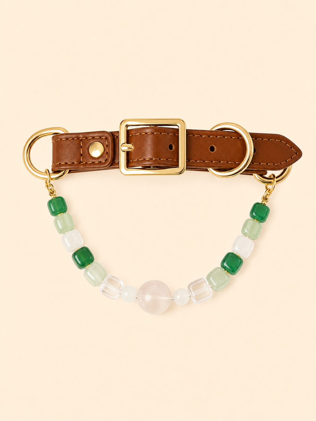 PrismTail Green Selenite crystal pet collar – natural green healing stone jewelry