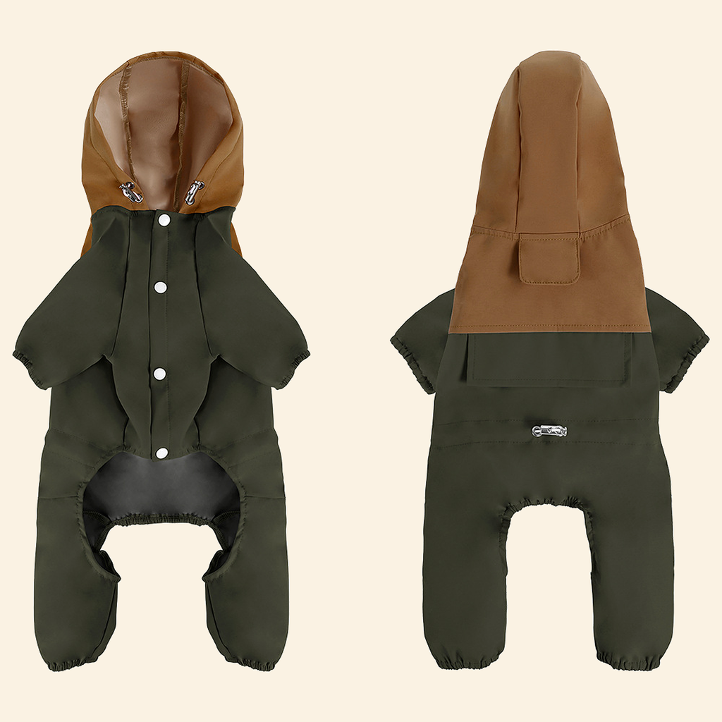 Caramel and olive waterproof dog raincoat