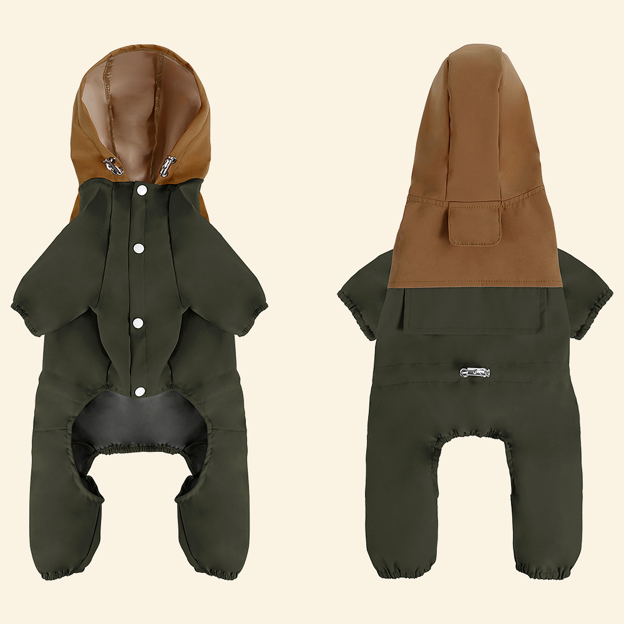 Caramel and olive waterproof dog raincoat