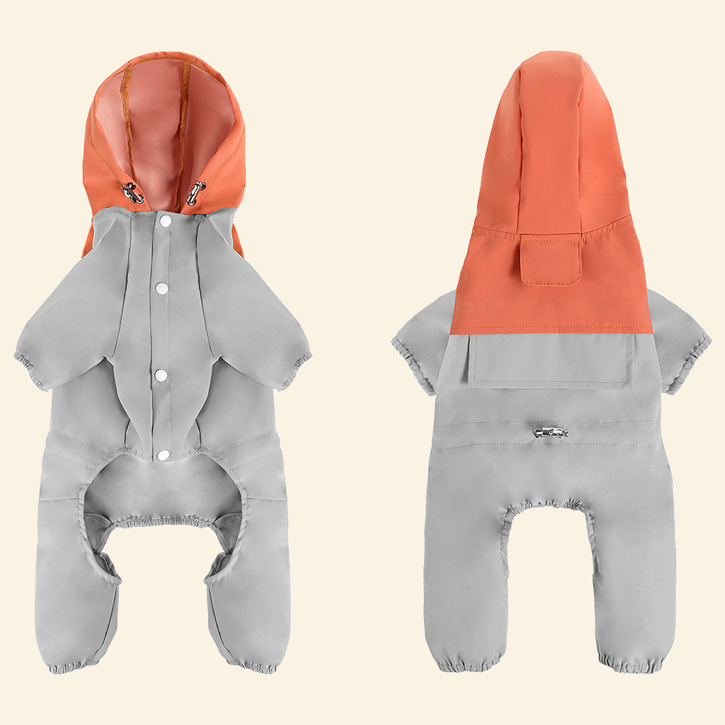 Coral and gray waterproof dog raincoat