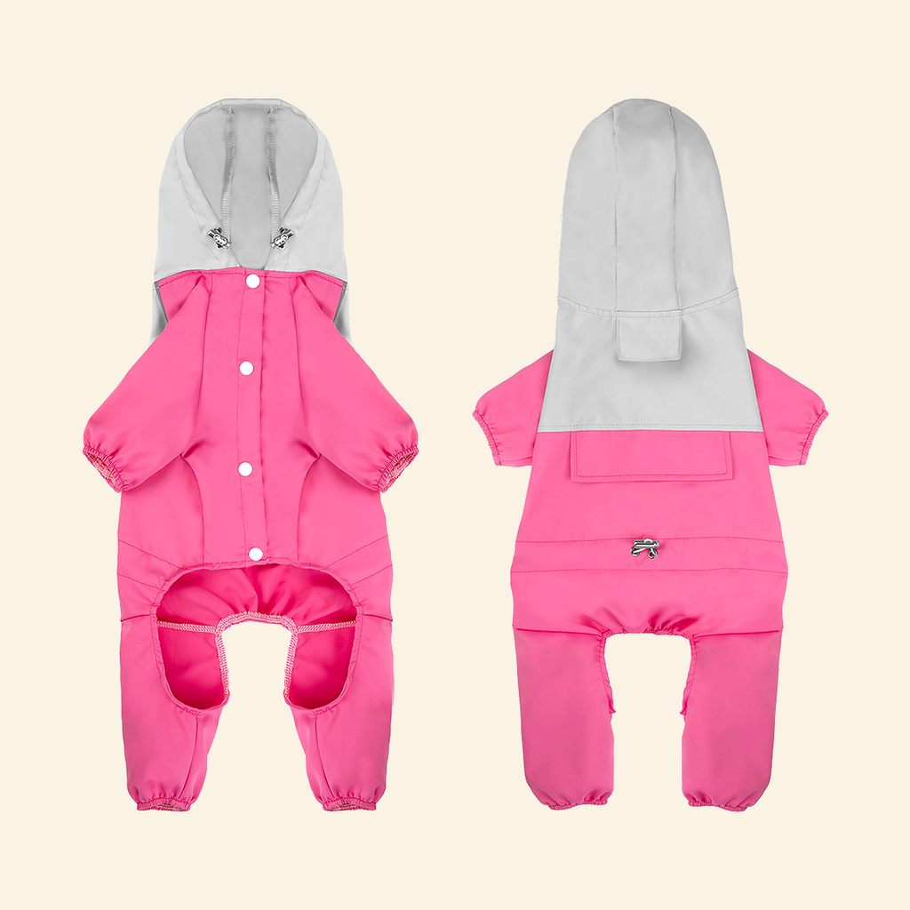 Dove gray and pink waterproof dog raincoat