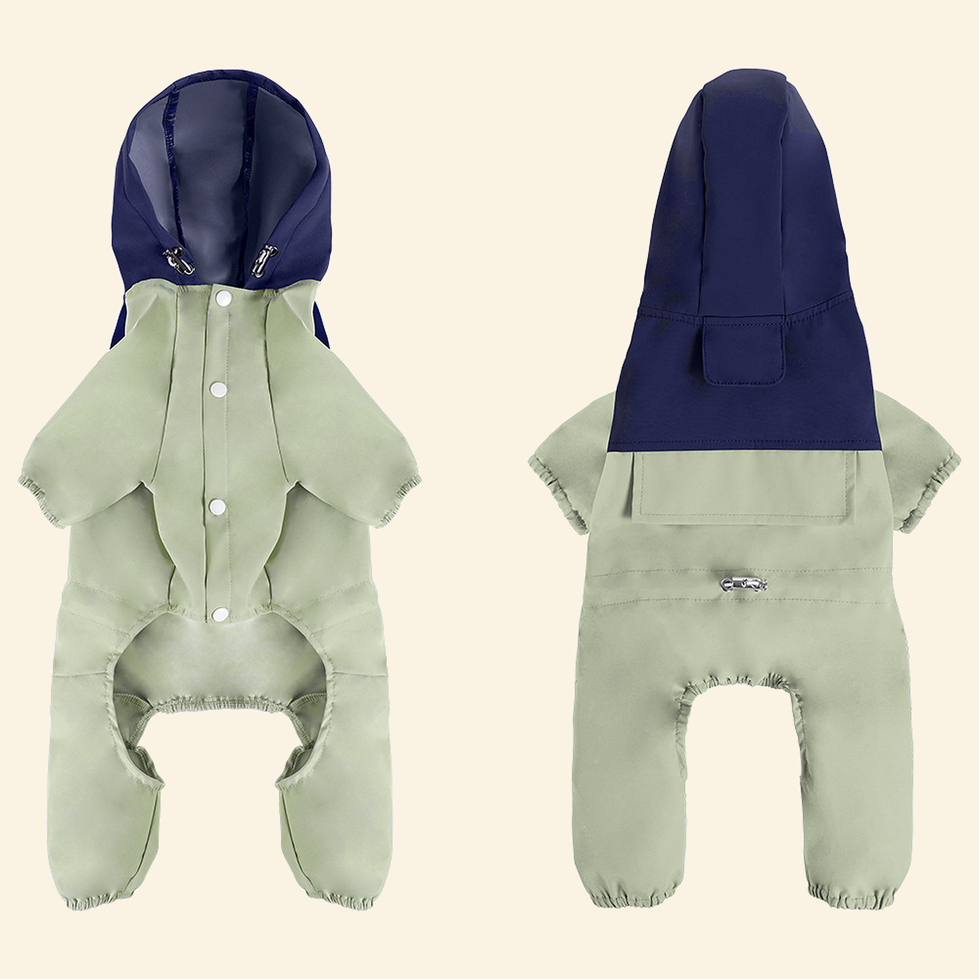 Pine green and navy waterproof dog raincoat