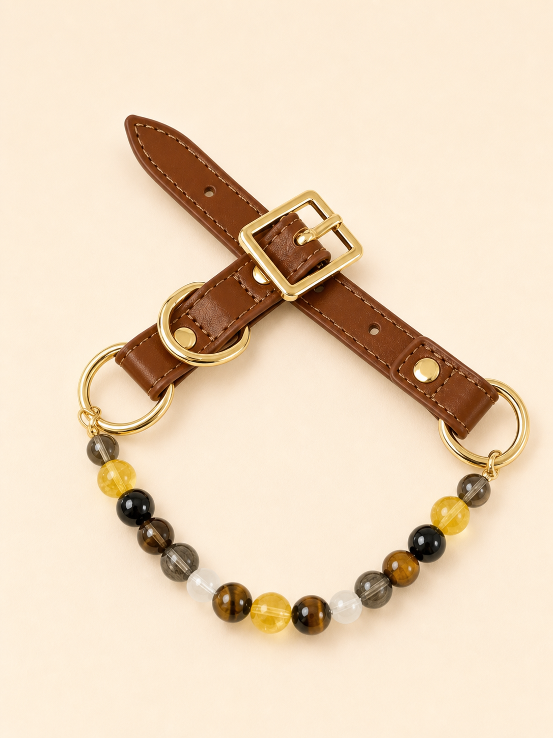 PrismTail Tiger's Eye crystal pet collar – natural golden healing stone jewelry