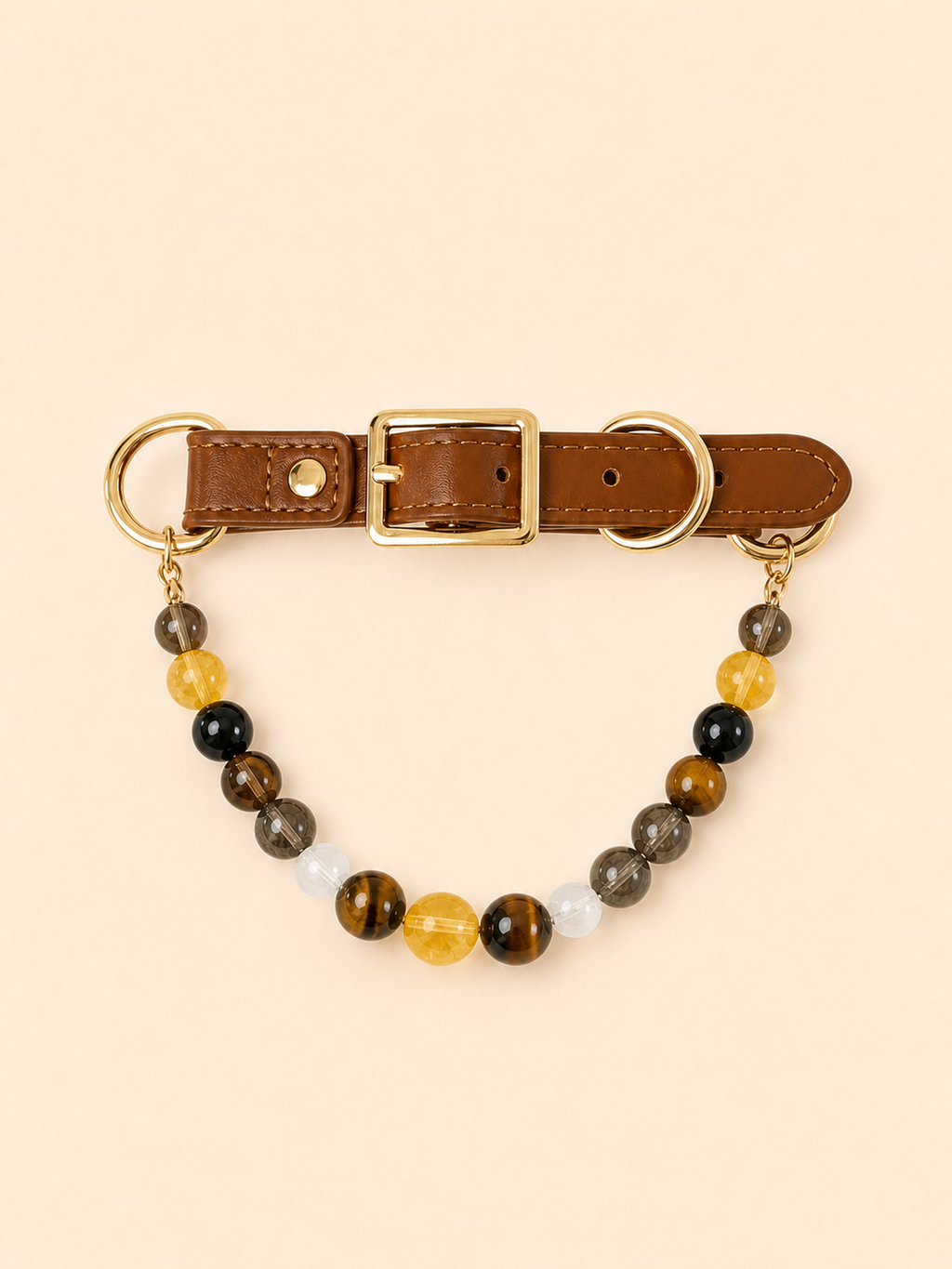 PrismTail Tiger's Eye crystal pet collar – natural golden healing stone jewelry