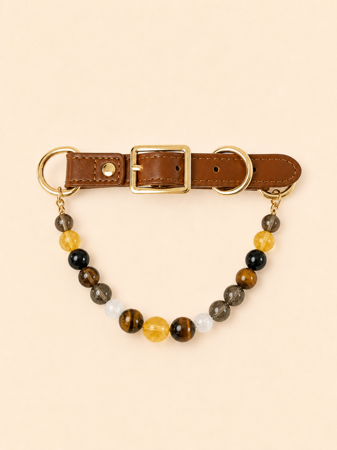PrismTail Tiger's Eye crystal pet collar – natural golden healing stone jewelry